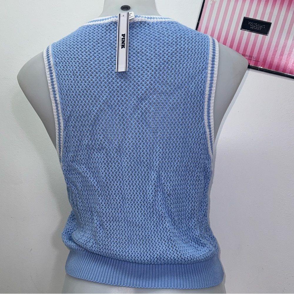 🔥PINK Victoria's Secret Blue Sleeveless Knit Top vest Sz Small NWT - Picture 4 of 6